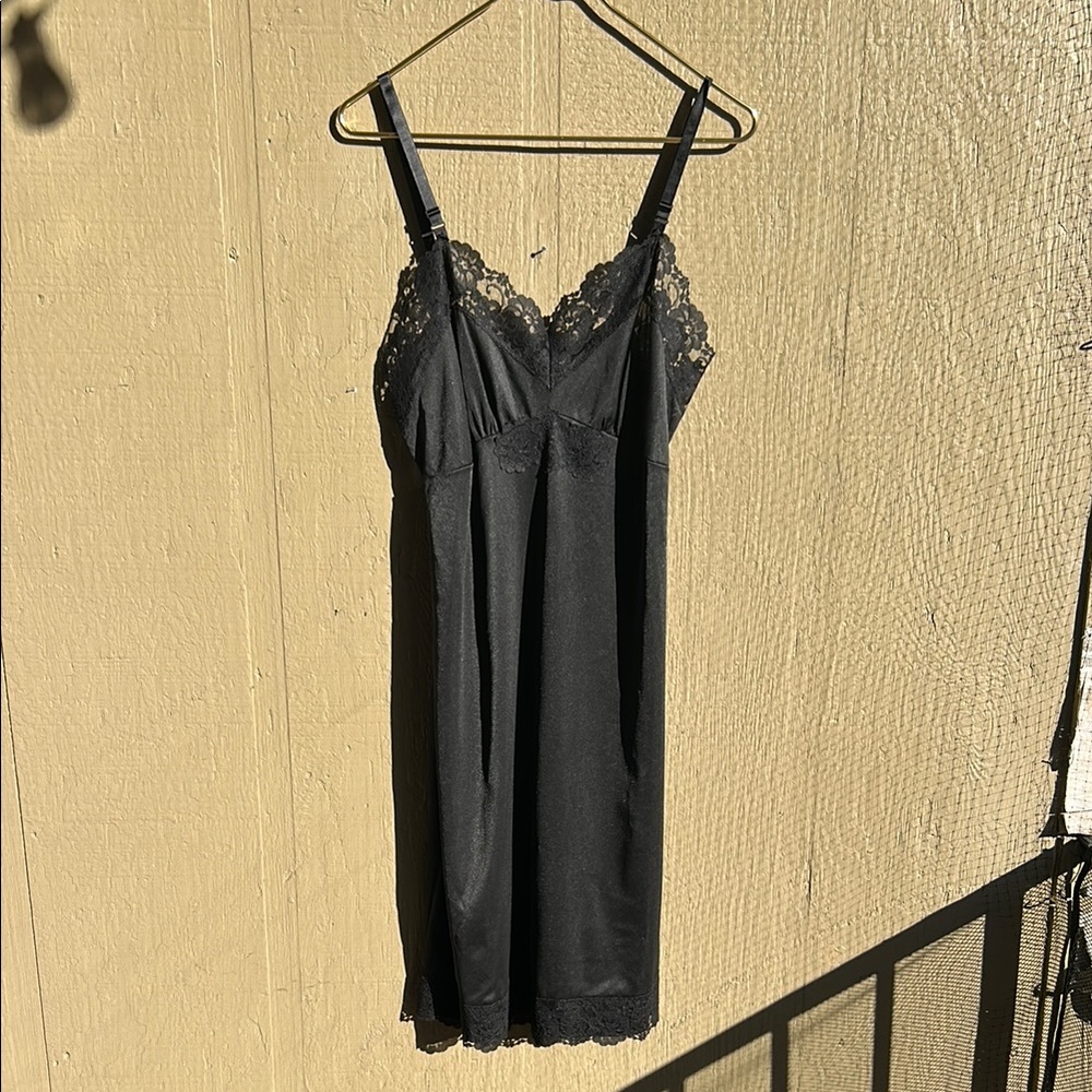 Vintage Elegant Black Lace Slip Dress Size 38